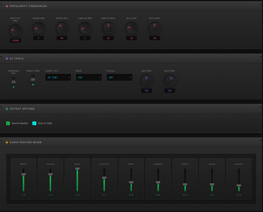 reccomend_from_archive web interface showing playlist recommendations